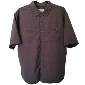 Orvis Button Down Shirt Mens Large Gray Short Sleeve Polyester Dual Pocket Logo